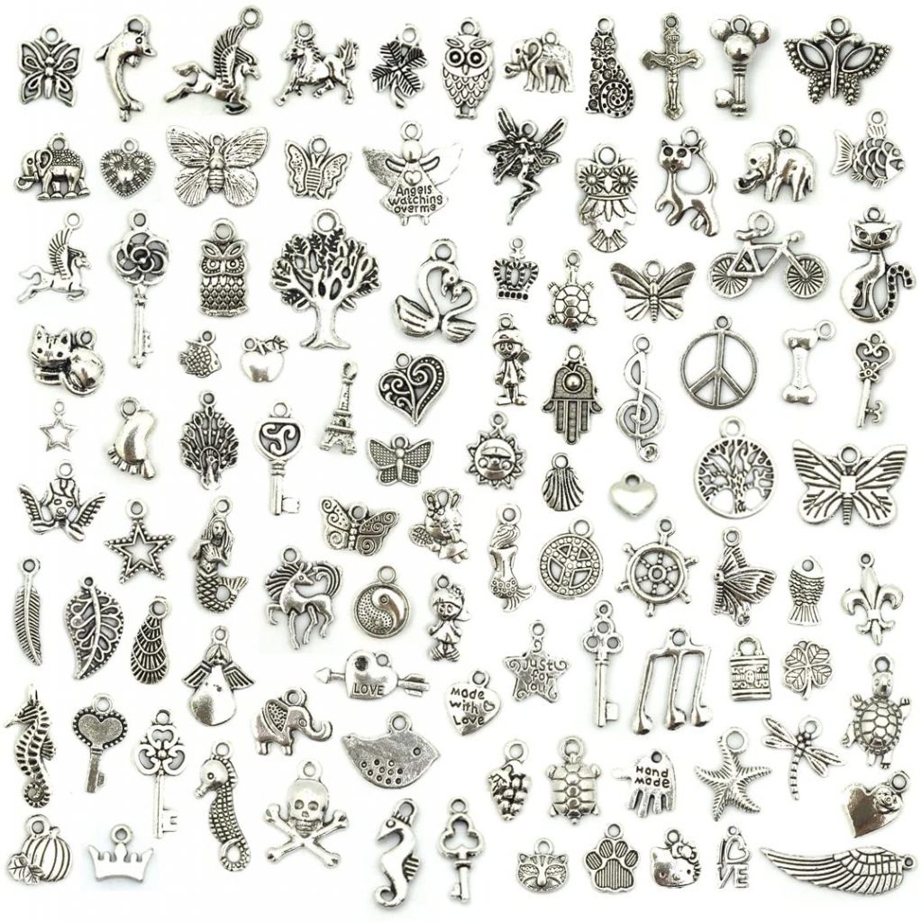 Wholesale Bulk Lots Jewelry Making Silver Charms Mixed Smooth Tibetan Silver Metal Charms Pendants DIY for Necklace Bracelet Jewelry Making