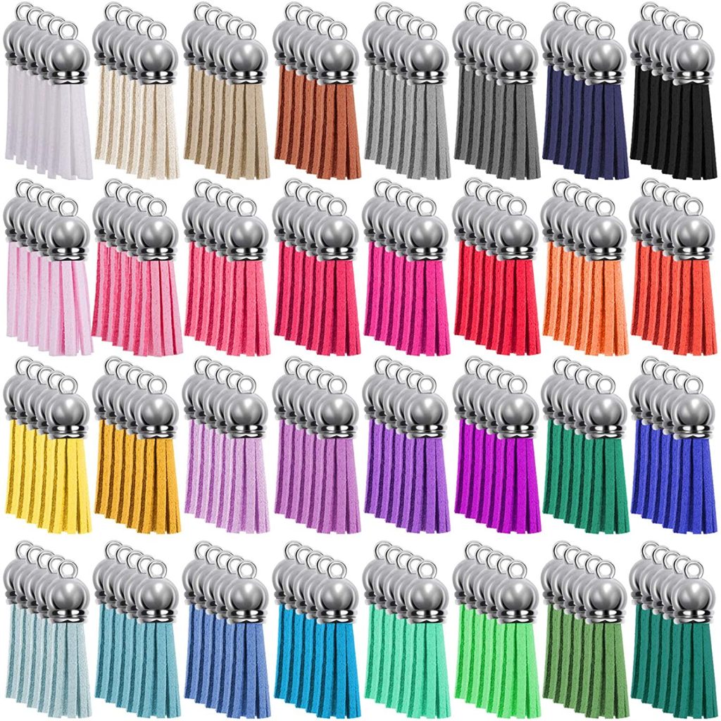 160 Pieces Keychain Tassels Leather Tassel Bulk for DIY Keychain and Craft, 32 Colors