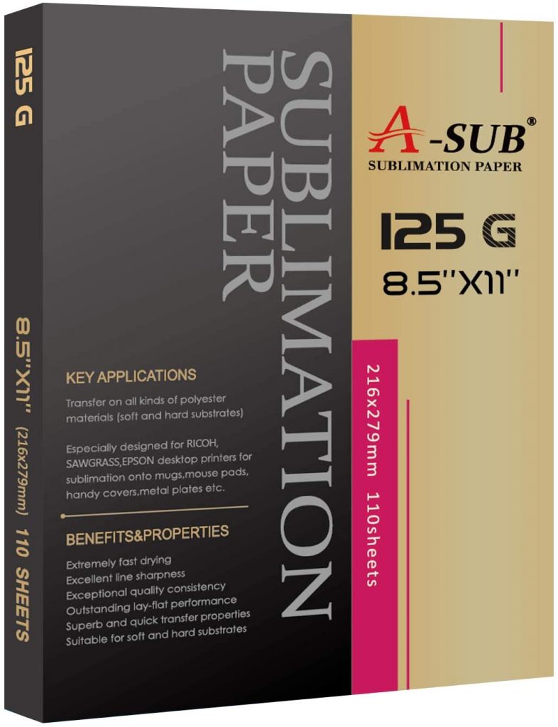 A-SUB Sublimation Paper 8.5x11 Inch 110 Sheets for Any Inkjet Printer which Match Sublimation Ink