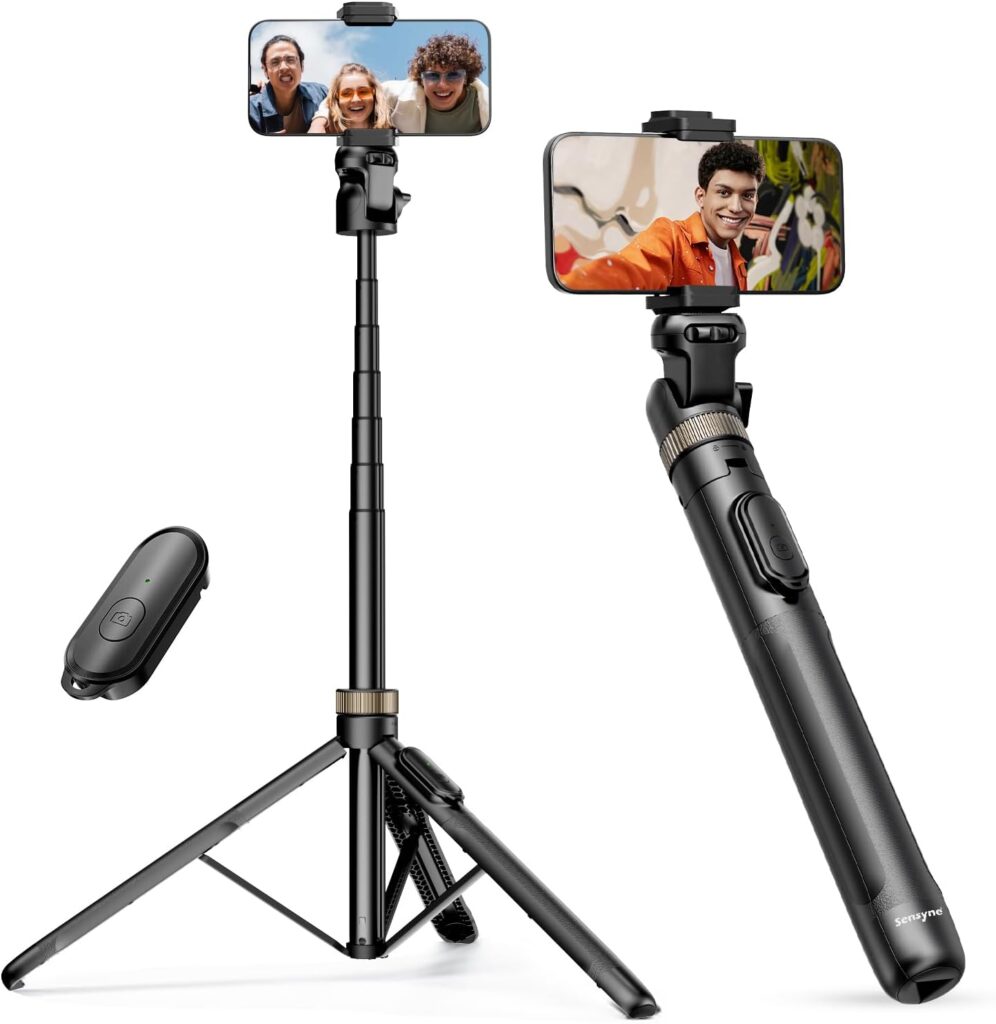 Sensyne 72" Phone Tripod, Extendable Tripod for iPhone & Selfie Stick with Detachable Phone Holder & Wireless Remote, iPhone Tripod Compatible with All Cell Phones, Camera