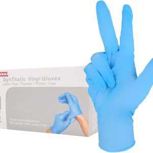 Coyacool Disposable Gloves Medium - Nitrile and Vinyl Blend Material - 100 Pc - Extra Strong, 4 Mil Thick - Powder Free, Latex Free, Food Grade Gloves, Cleaning Gloves, Blue